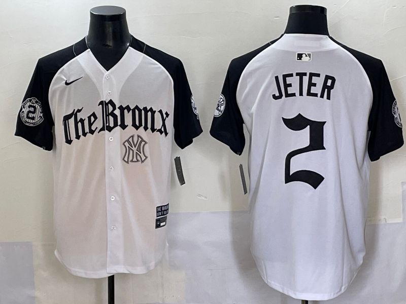 Men 2025 New York Yankees #2 Jeter White black Five generations Joint Name Nike MLB Jersey style 60->new york yankees->MLB Jersey